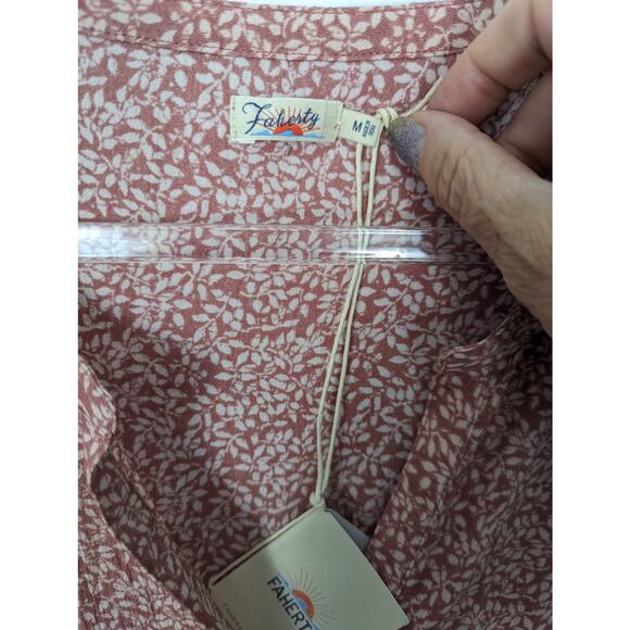 Faherty Montara Dress Mauve Pink Leaf Batik Mini Smocked Waist M NEW - Picture 5 of 12